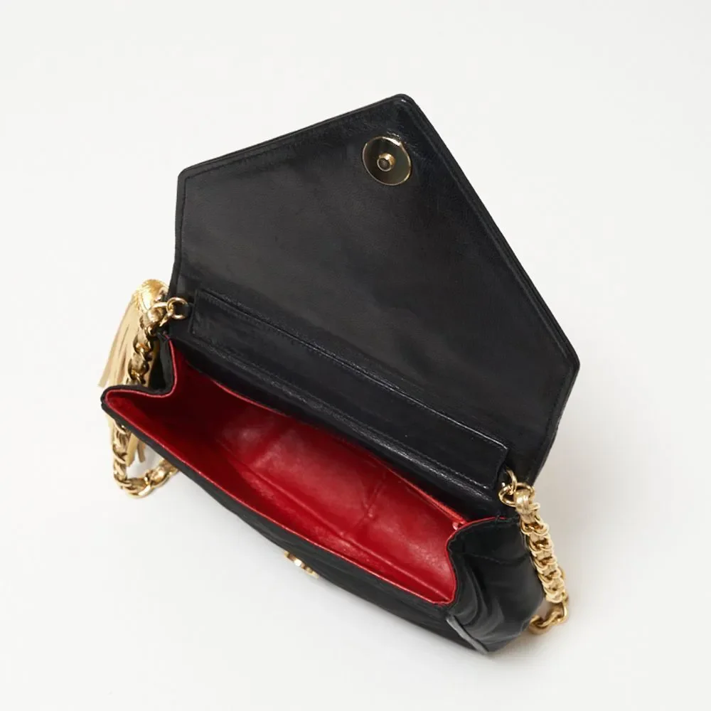 Chanel Fringe Chain Shoulder Black Gold Shoulder Bag